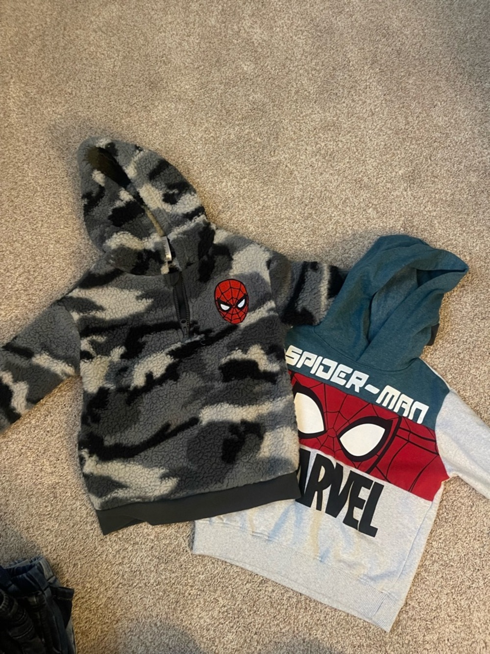 Spider-Man Kids' Hooded Pullover Sweatshirt - Gray Camouflage & Teal